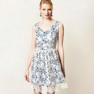 Wolven ANTHROPOLOGIE PATIO PARTY Women 6 CROCHET OVERLAY Sleeveless MINI‎ Dress